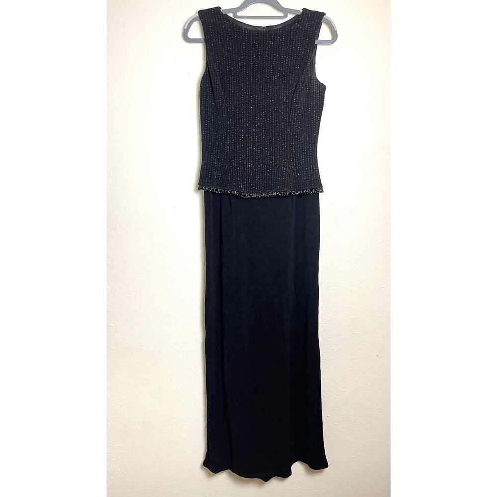 VTG Scott McClintock Beaded Glitter Top Fishtail Glamour Maxi Dress Black 10